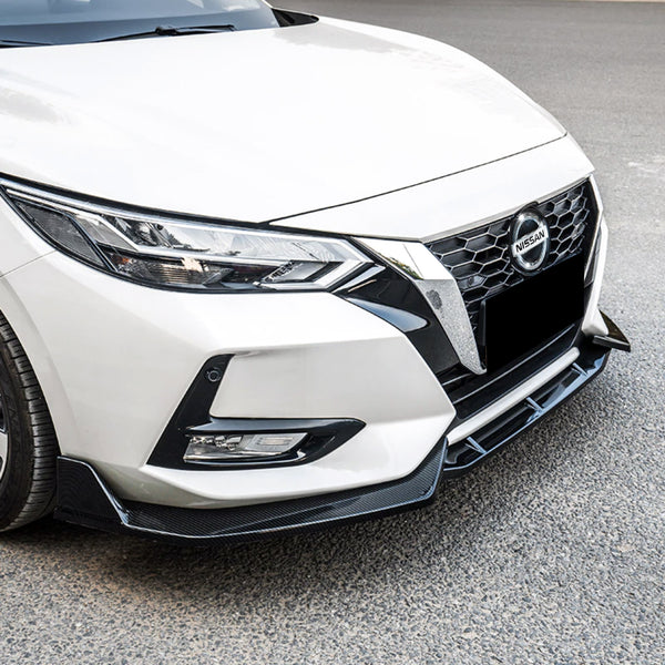 3pcs Front Bumper Lip For Nissan Sentra 2020-2022 PC-89682 (Carbon Fiber Textured Black / Gloss Black / Matte Black)