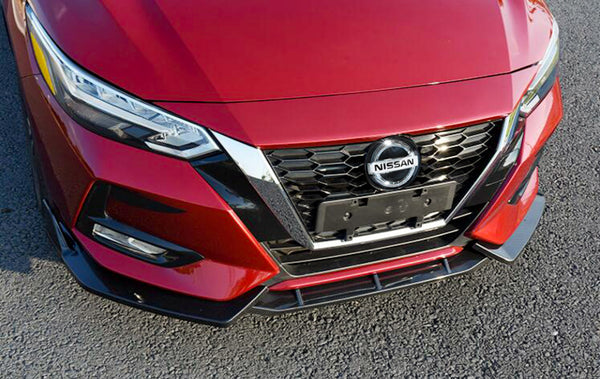 3pcs Front Bumper Lip For Nissan Sentra 2020-2022 PC-89682 (Carbon Fiber Textured Black / Gloss Black / Matte Black)
