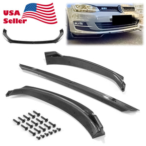 3pcs Front Bumper Lip For Volkswagen Golf 7 Base 2014-2017 PC-89687 (Carbon Fiber Textured Black / Gloss Black / Matte Black)