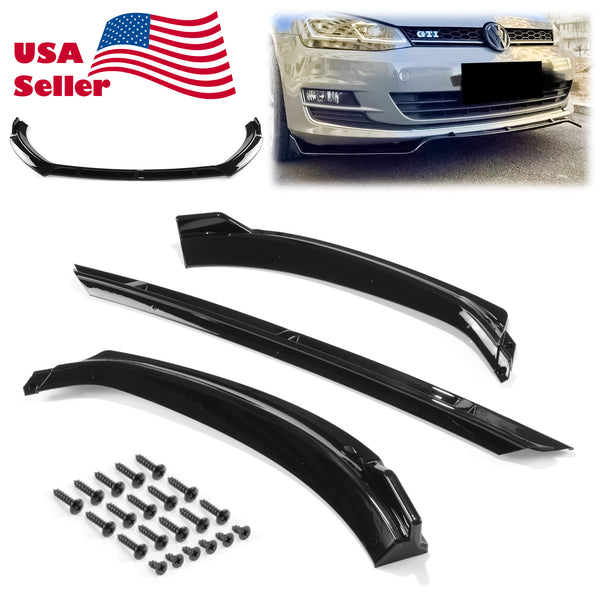 3pcs Front Bumper Lip For Volkswagen Golf 7 Base 2014-2017 PC-89687 (Carbon Fiber Textured Black / Gloss Black / Matte Black)