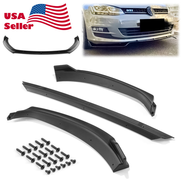3pcs Front Bumper Lip For Volkswagen Golf 7 Base 2014-2017 PC-89687 (Carbon Fiber Textured Black / Gloss Black / Matte Black)