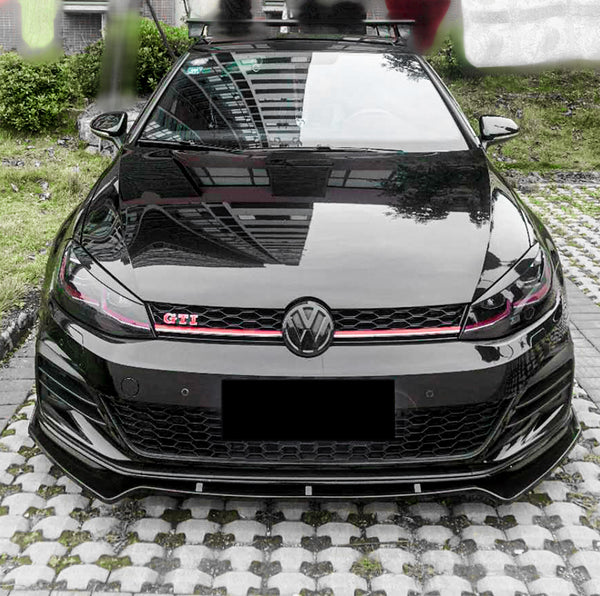 3pcs Front Bumper Lip For Volkswagen Golf 7 Base 2014-2017 PC-89687 (Carbon Fiber Textured Black / Gloss Black / Matte Black)