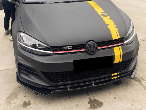 3pcs Front Bumper Lip For Volkswagen Golf 7 Base 2014-2017 PC-89687 (Carbon Fiber Textured Black / Gloss Black / Matte Black)