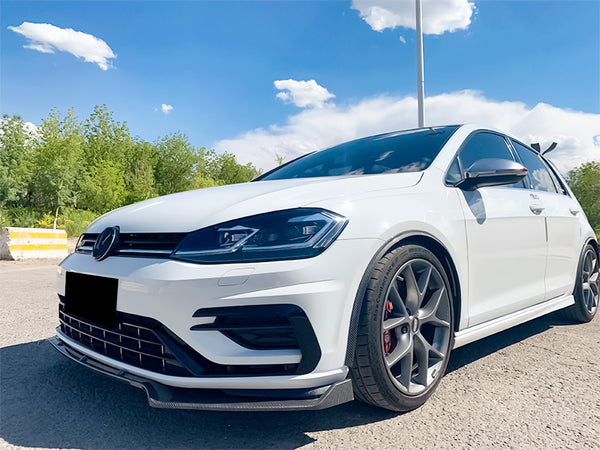 3pcs Front Bumper Lip For Volkswagen Golf 7 Base 2014-2017 PC-89687 (Carbon Fiber Textured Black / Gloss Black / Matte Black)