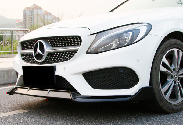 3pcs Front Bumper Lip For Mercedes-Benz C-Class W205 2015-2018 PC-89689 (Carbon Fiber Textured Black / Gloss Black / Matte Black)