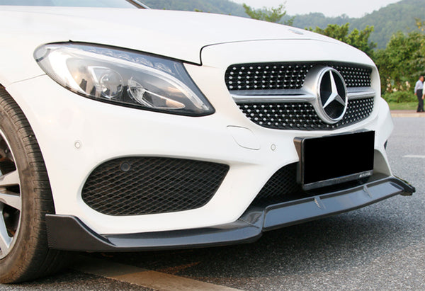 3pcs Front Bumper Lip For Mercedes-Benz C-Class W205 2015-2018 PC-89689 (Carbon Fiber Textured Black / Gloss Black / Matte Black)