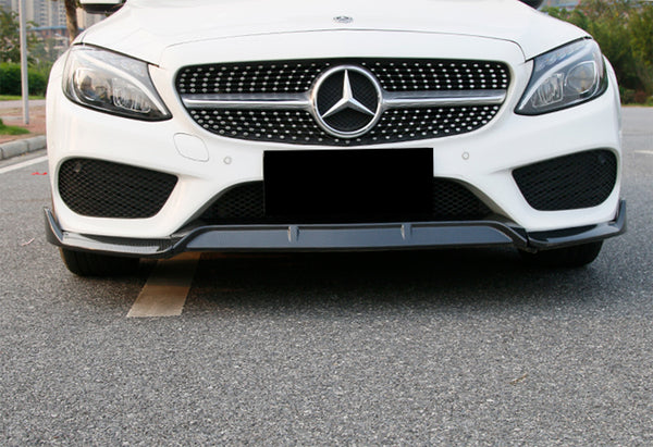 3pcs Front Bumper Lip For Mercedes-Benz C-Class W205 2015-2018 PC-89689 (Carbon Fiber Textured Black / Gloss Black / Matte Black)