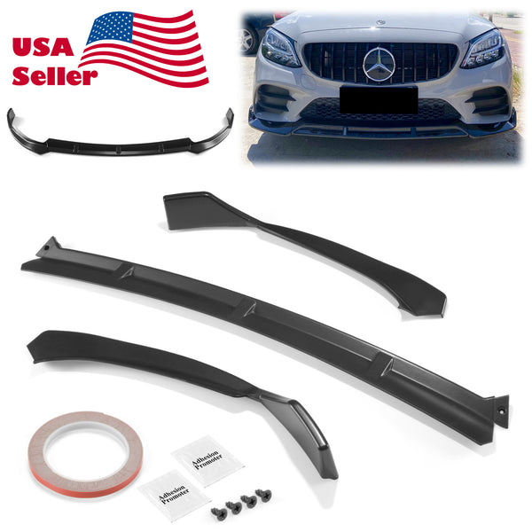 3pcs Front Bumper Lip For Mercedes-Benz C-Class 2019-2022 CP-89690 (Carbon Fiber Textured Black / Gloss Black / Matte Black)