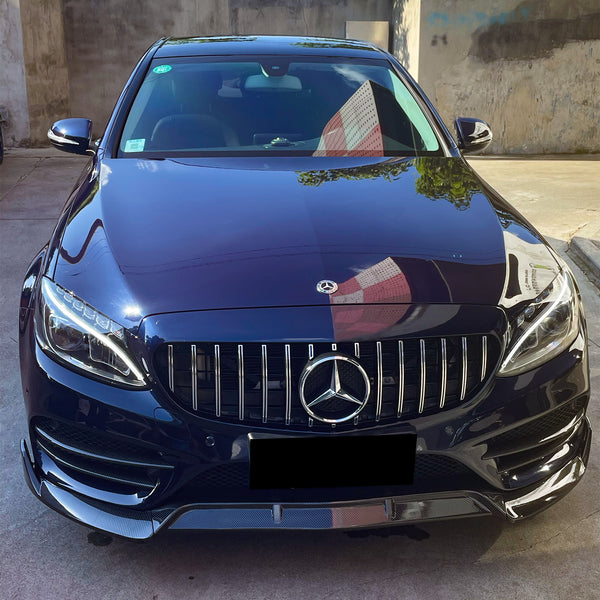 3pcs Front Bumper Lip For Mercedes-Benz C-Class 2019-2022 CP-89690 (Carbon Fiber Textured Black / Gloss Black / Matte Black)