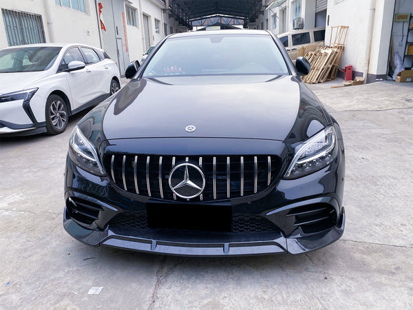 3pcs Front Bumper Lip For Mercedes-Benz C-Class 2019-2022 CP-89690 (Carbon Fiber Textured Black / Gloss Black / Matte Black)