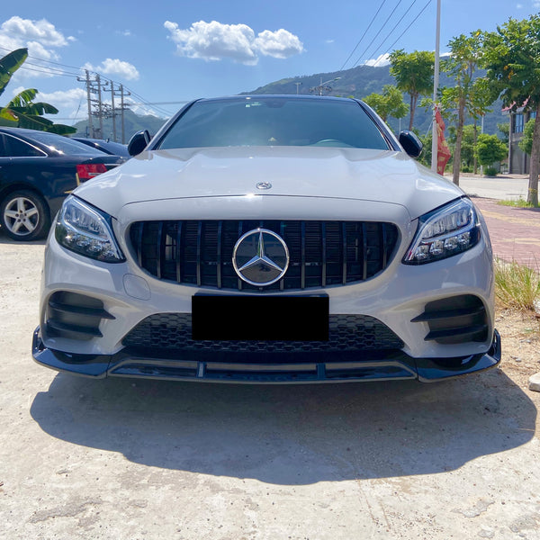 3pcs Front Bumper Lip For Mercedes-Benz C-Class 2019-2022 CP-89690 (Carbon Fiber Textured Black / Gloss Black / Matte Black)
