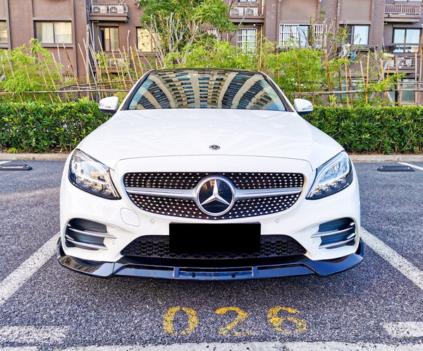 3pcs Front Bumper Lip For Mercedes-Benz C-Class 2019-2022 CP-89690 (Carbon Fiber Textured Black / Gloss Black / Matte Black)
