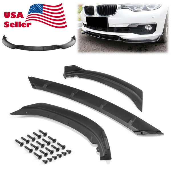 3pcs Front Bumper Lip For BMW Series 3 F30 F35 Base 2015-2019 PC-89691 (Carbon Fiber Textured Black / Gloss Black / Matte Black)