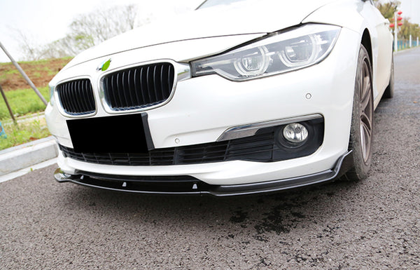 3pcs Front Bumper Lip For BMW Series 3 F30 F35 Base 2015-2019 PC-89691 (Carbon Fiber Textured Black / Gloss Black / Matte Black)