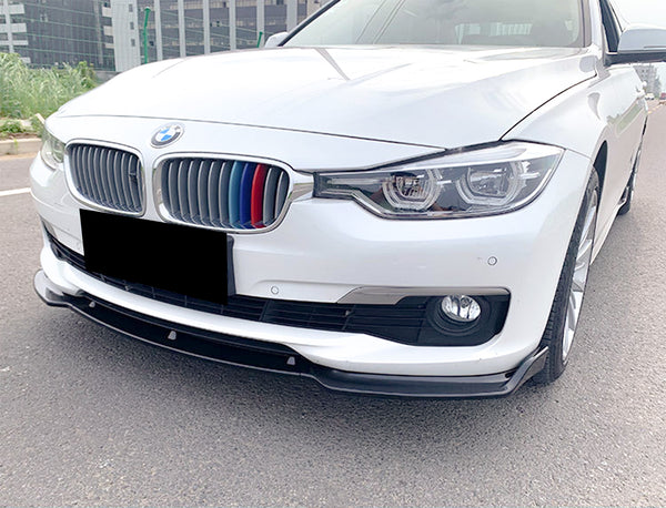 3pcs Front Bumper Lip For BMW Series 3 F30 F35 Base 2015-2019 PC-89691 (Carbon Fiber Textured Black / Gloss Black / Matte Black)