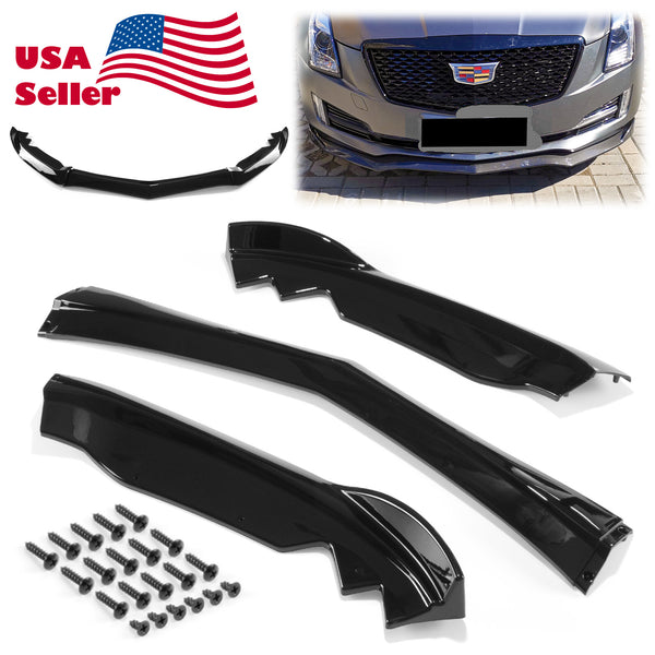3pcs Front Bumper Lip For Cadillac ATSL ATS 2014-2017 PC-89699 (Carbon Fiber Textured Black / Gloss Black / Matte Black)