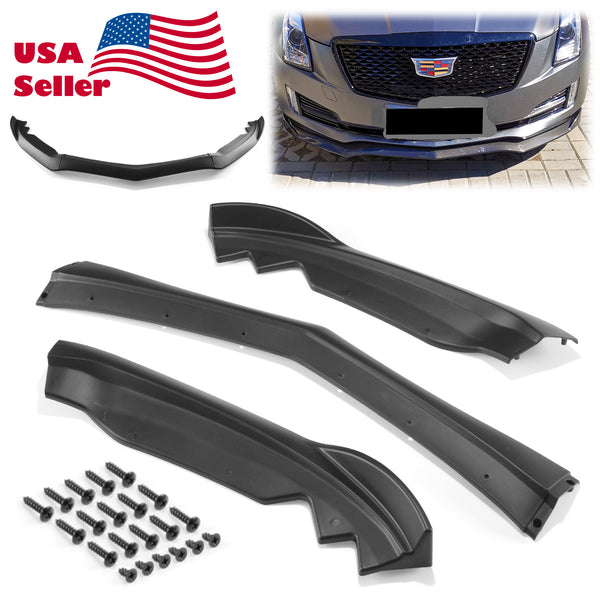 3pcs Front Bumper Lip For Cadillac ATSL ATS 2014-2017 PC-89699 (Carbon Fiber Textured Black / Gloss Black / Matte Black)