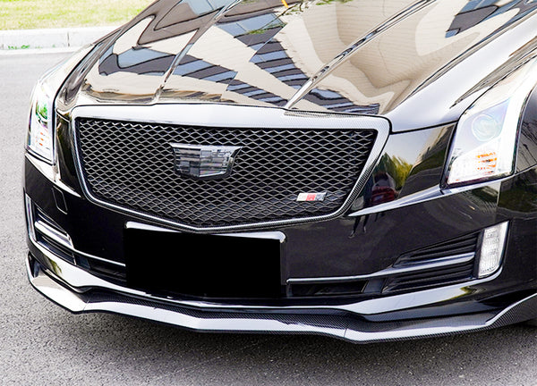 3pcs Front Bumper Lip For Cadillac ATSL ATS 2014-2017 PC-89699 (Carbon Fiber Textured Black / Gloss Black / Matte Black)