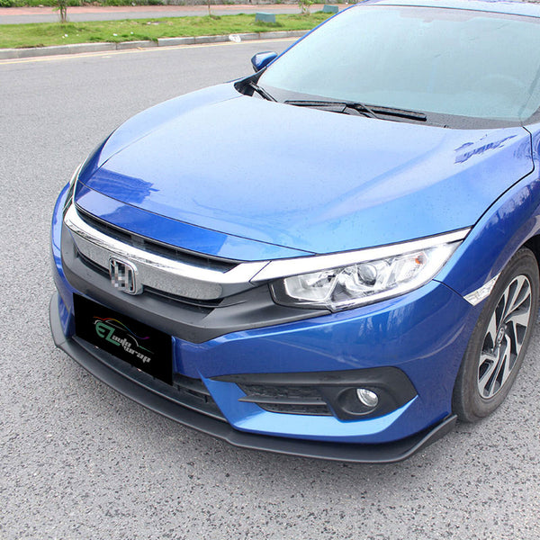 3pcs Front Bumper Lip for Honda Civic 2016-2018 PC-C10BLS26 (Carbon Fiber Textured Black / Gloss Black / Matte Black)