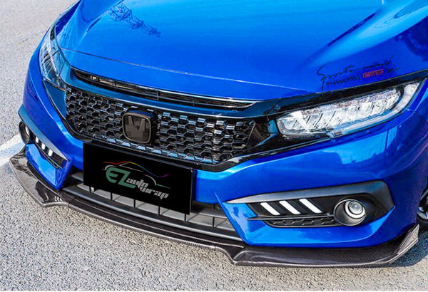 3pcs Front Bumper Lip for Honda Civic 2016-2018 PC-C10BLS26 (Carbon Fiber Textured Black / Gloss Black / Matte Black)