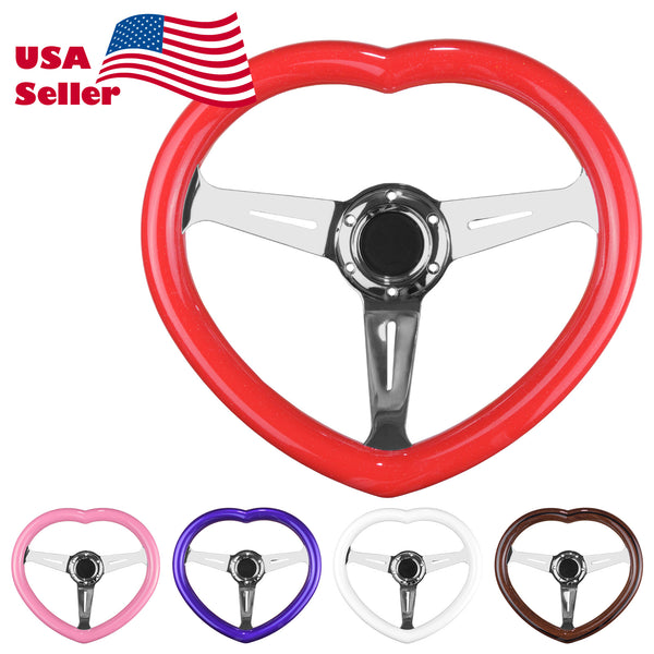 Heart-Shaped Steering Wheel PC-ST64 (Pink / Purple / Red / White / Wood)