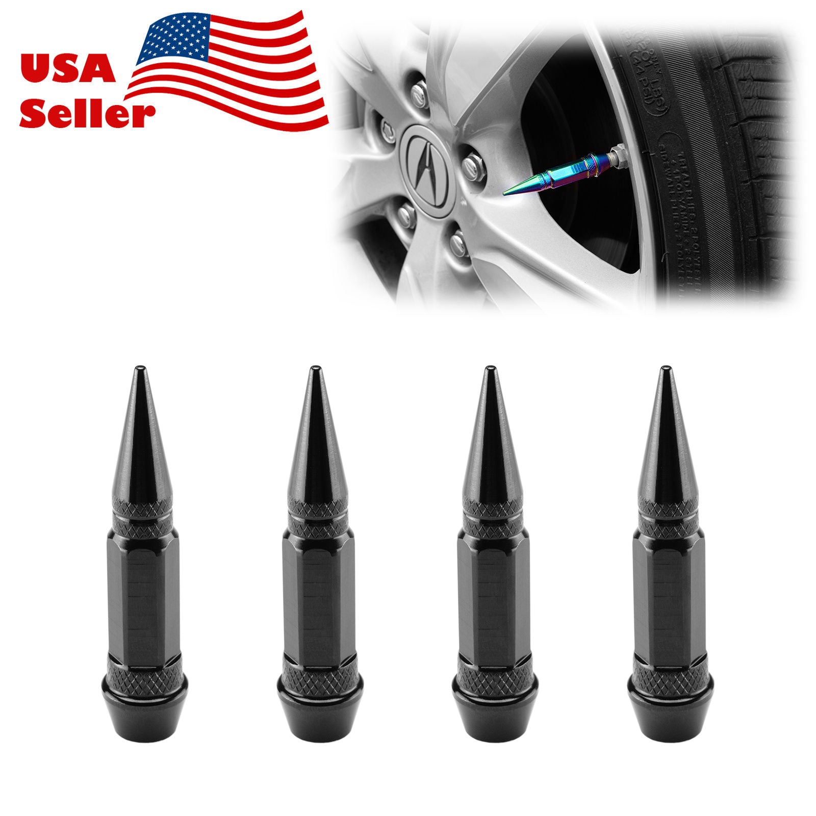 Long Spike Tire Valve Cap TVC28 (Black / Blue / Bronze / Champagne Gold / Gold / Green / Gunmetal Gray / Neo Chrome / Purple / Red / Silver)