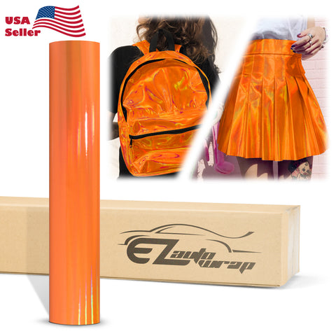 Fabric Holographic Orange Cloth Marine Vinyl 54" Wide Plain Weave PU Leather Upholstery