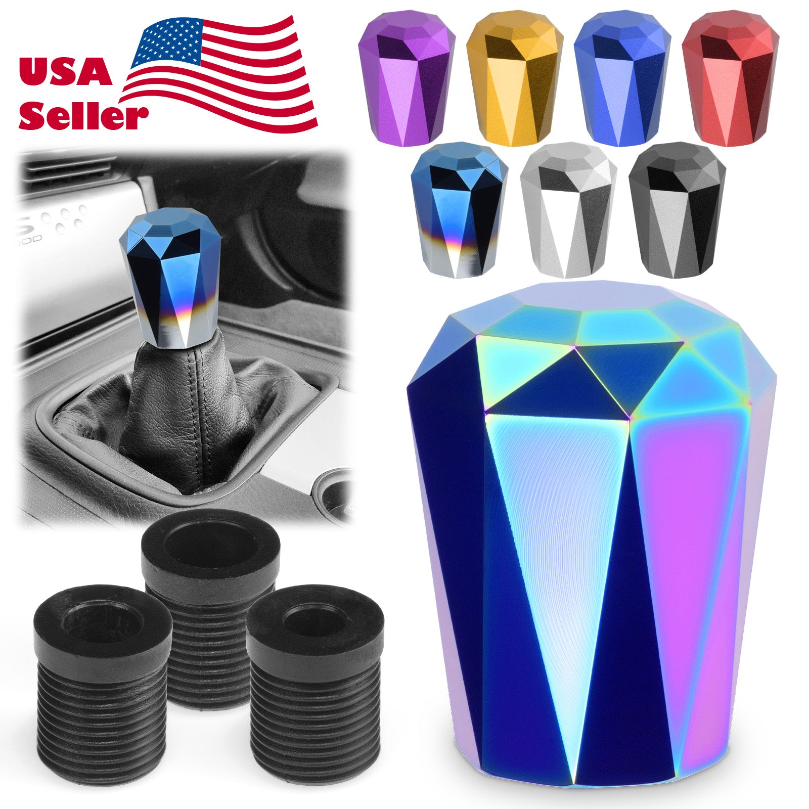 Universal Diamond Shifter Shift Knob Chrome Aluminum Manual