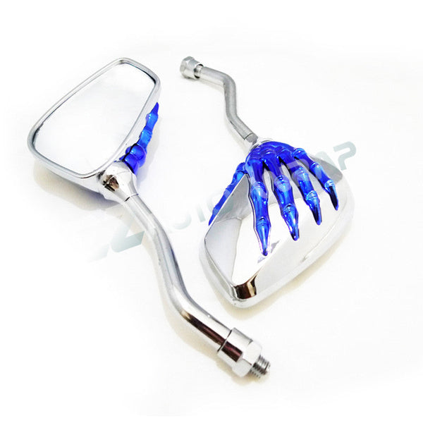 Skeleton Side Mirrors 2 Tone 8MM 10MM (Chrome Silver Black / Chrome Silver Blue / Chrome Silver Gold / Chrome Silver Red)