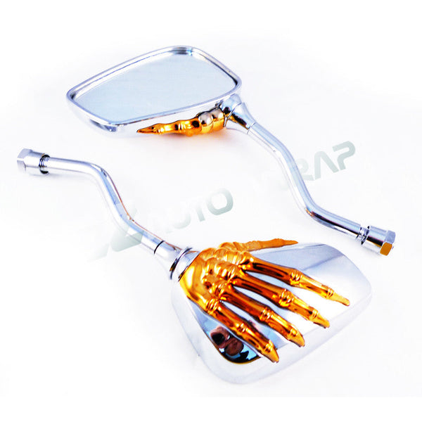 Skeleton Side Mirrors 2 Tone 8MM 10MM (Chrome Silver Black / Chrome Silver Blue / Chrome Silver Gold / Chrome Silver Red)