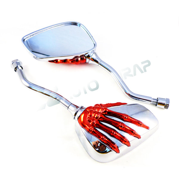 Skeleton Side Mirrors 2 Tone 8MM 10MM (Chrome Silver Black / Chrome Silver Blue / Chrome Silver Gold / Chrome Silver Red)
