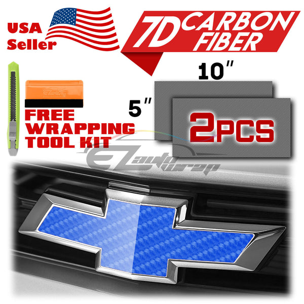 2pcs 5"x10" 7D Gloss Carbon Fiber Chevy Emblem Bowtie Overlay Vinyl Wrap