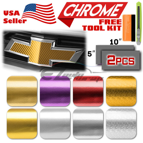 2pcs 5"x10" Chrome Pattern Chevy Emblem Bowtie Overlay Vinyl Wrap