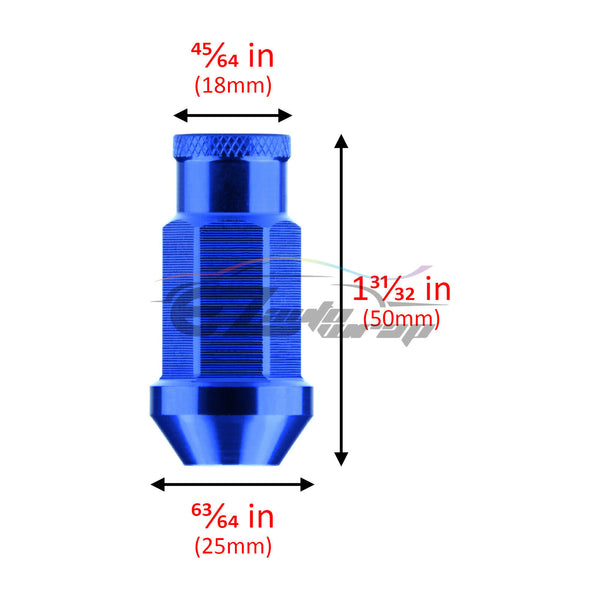 20pcs Aluminum Extended Wheel Lug Nuts M12x1.25 WN01 (Black / Blue / Gold / Green / Gunmetal Gray / Neo Chrome / Orange / Purple / Red / Silver)
