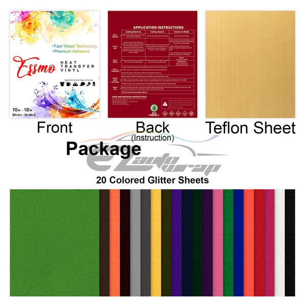 20pcs 20 Colors Flock Heat Transfer Vinyl 12"x10" HTV Bundle