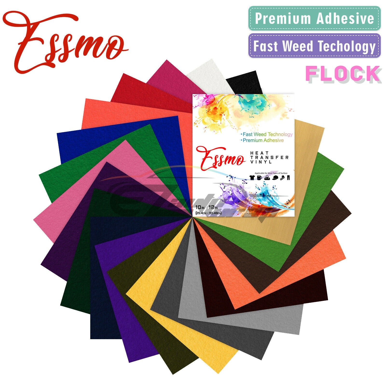 20pcs 20 Colors Flock Heat Transfer Vinyl 12"x10" HTV Bundle