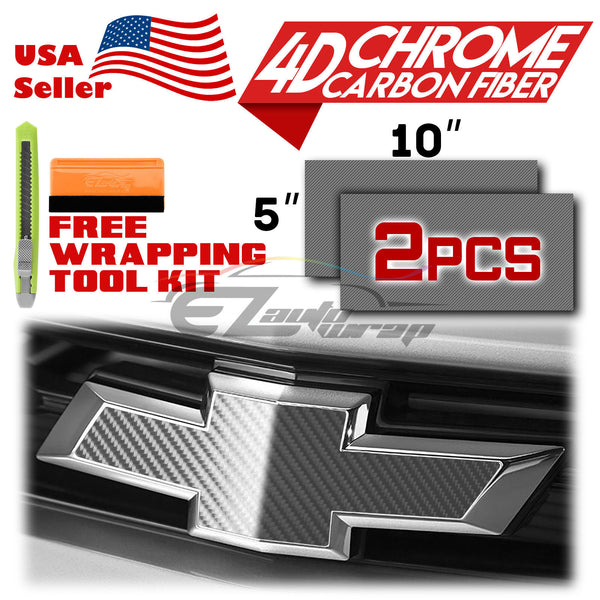 2pcs 5"x10" Chrome Pattern Chevy Emblem Bowtie Overlay Vinyl Wrap