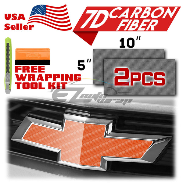 2pcs 5"x10" 7D Gloss Carbon Fiber Chevy Emblem Bowtie Overlay Vinyl Wrap
