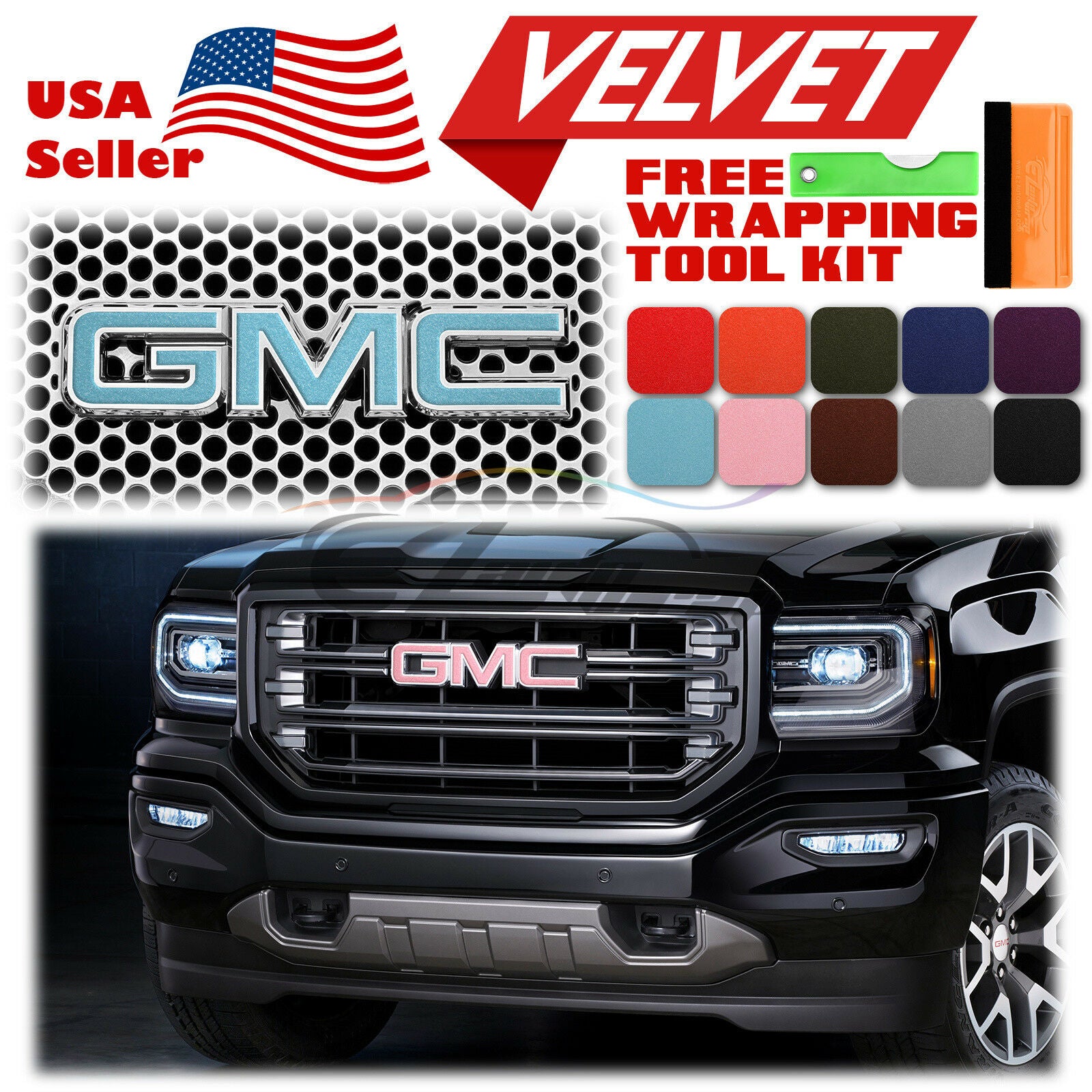 6pcs 4"x6" Velvet Suede Texture GMC Emblem Overlay