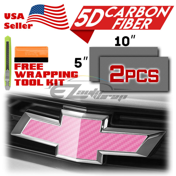 2pcs 5"x10" 5D Gloss Carbon Fiber Chevy Emblem Bowtie Overlay Vinyl Wrap
