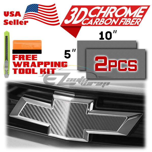 2pcs 5"x10" Chrome Pattern Chevy Emblem Bowtie Overlay Vinyl Wrap
