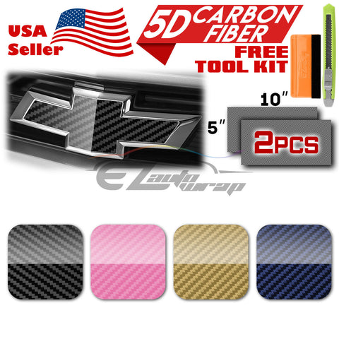 2pcs 5"x10" 5D Gloss Carbon Fiber Chevy Emblem Bowtie Overlay Vinyl Wrap