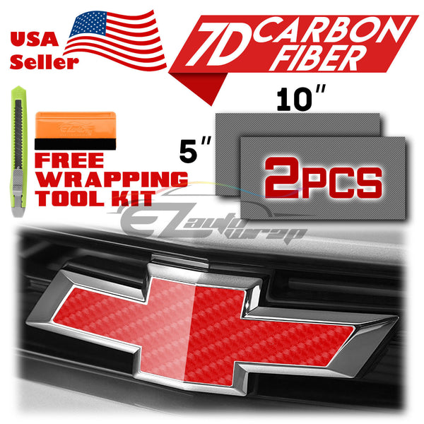 2pcs 5"x10" 7D Gloss Carbon Fiber Chevy Emblem Bowtie Overlay Vinyl Wrap