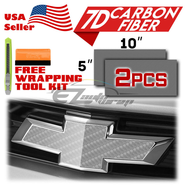 2pcs 5"x10" 7D Gloss Carbon Fiber Chevy Emblem Bowtie Overlay Vinyl Wrap