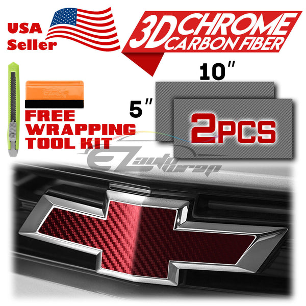 2pcs 5"x10" Chrome Pattern Chevy Emblem Bowtie Overlay Vinyl Wrap