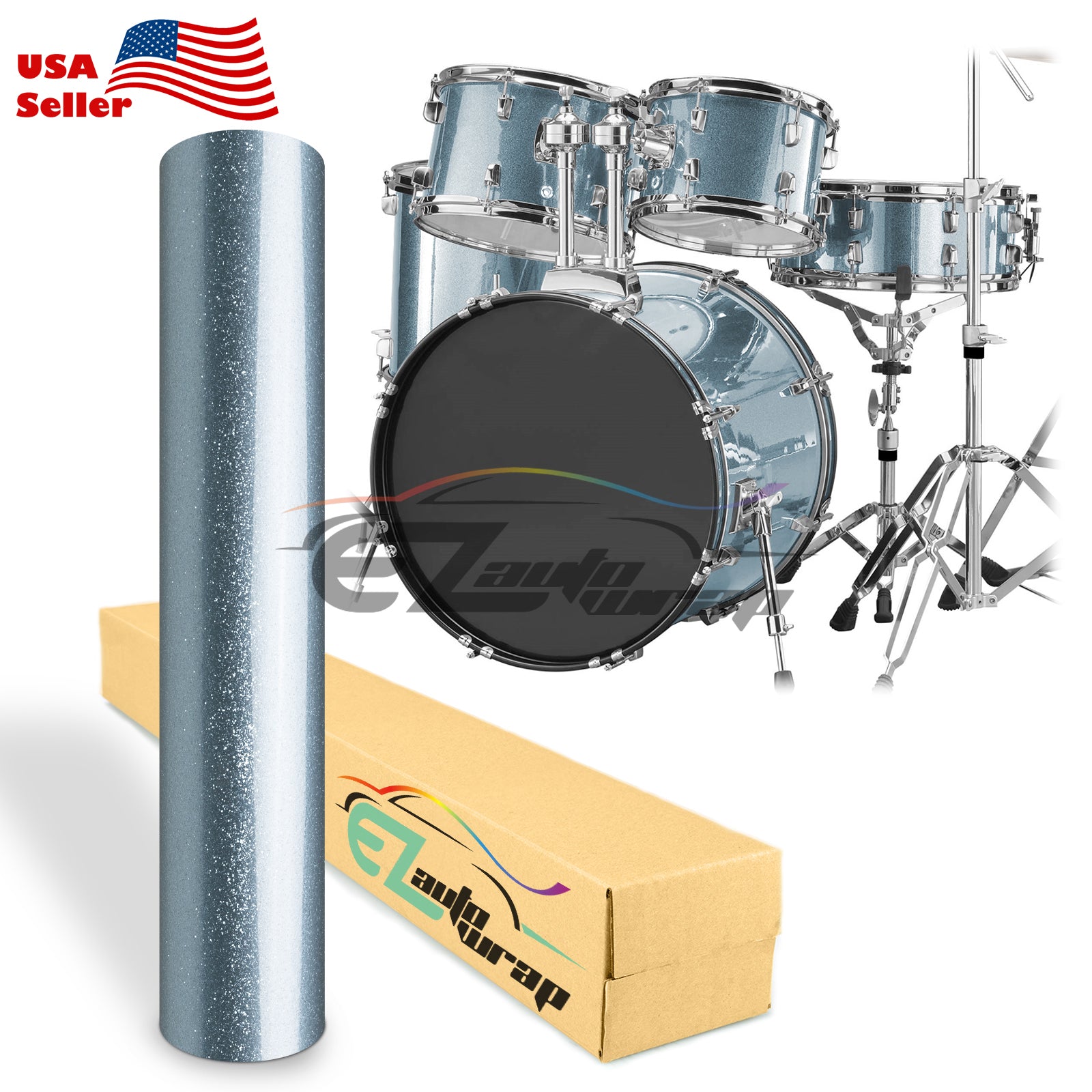 Drum Wrap Vinyl Kit Gloss Diamond Glitter Frosted Blue
