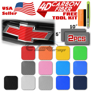 2pcs 5"x10" 4D Semi Gloss Carbon Fiber Chevy Emblem Bowtie Overlay Vinyl Wrap