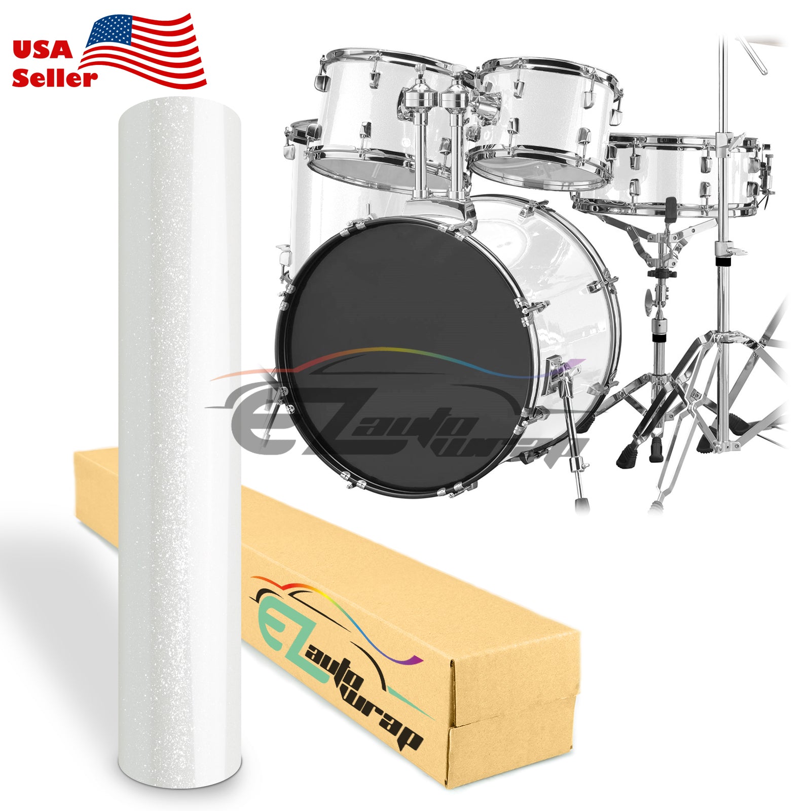 Drum Wrap Vinyl Kit Gloss Diamond Glitter White