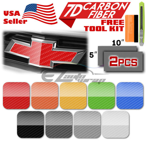 2pcs 5"x10" 7D Gloss Carbon Fiber Chevy Emblem Bowtie Overlay Vinyl Wrap