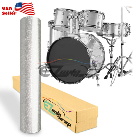Drum Wrap Vinyl Kit Gloss Diamond Glitter Silver